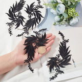 4Pcs 2 Style Leaf Computerized Embroidery Cloth Iron on/Sew on Patches, Costume Accessories, Appliques, Black, 170x80x0.8mm, 2pcs/style