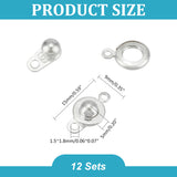 12Pcs 201 Stainless Steel Snap Clasps, Silver, 15x9x5mm, Hole: 1.5~1.8mm
