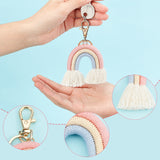 Cotton Rope Rainbow Tassel Keychain, with Golden Tone Iron and Alloy Findings, Rainbow, Pink, 11~12.5cm