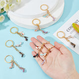 High-Heeled Shoes Theme Alloy Enamel Pendant Keychain, with Iron Key Ring, Golden, 7.3~7.6cm, 4pcs/set, 2 sets/box