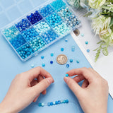 900Pcs 15 Style Glass Round Beads, Baking Painted & Crackle & Imitation Jade & Drawbench, Blue, 6~6.5mm, Hole: 1.3~1.6mm, 60Pcs/style