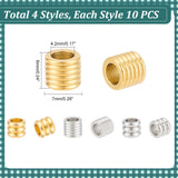 40Pcs 4 Style 201 Stainless Steel European Beads, Large Hole Beads, Grooved Beads, Column, Golden & Stainless Steel Color, 6x7mm, Hole: 4.2mm, 10pcs/style