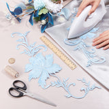 Peony Polyester Embroidery Ornament Accessories, Applique Patch, Sewing Craft Decoration for Chinese Style Cheongsam, Light Blue, 460x155x1mm