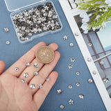 400Pcs 4 Style 304 Stainless Steel Bead Caps, Stainless Steel Color, 5.5~7x5.5~7x1.2~2mm, Hole: 0.5~1.4mm, 100pcs/style