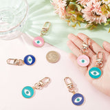 6Pcs Alloy Enamel Keychain, with Alloy Swivel Lobster Claw Clasps and 304 Stainless Steel Jump Rings, Flat Round with Eye, Mixed Color, 6.4cm, 3pcs/set