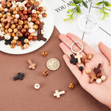 Cross Keychain Making Kit, Including Wood Cross Pendants & Round Beads, Alloy Split Key Rings, Brass Jump Rings, Elastic Thread, Mixed Color, 250Pcs/box