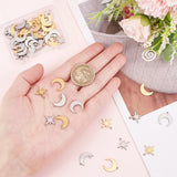 60Pcs 6 Style 304 Stainless Steel Pendants, Laser Cut, Crescent Moon/Double Horn & Moon with Star, Golden & Stainless Steel Color, 15~17x12~15x1mm, Hole: 1.2mm, 10pcs/style