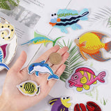 Rayon Embroidery Cloth Iron on/Sew on Patches, DIY Garment Accessories, Fish, Mixed Color, 24pcs/set