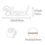 Laser Cut Basswood Wall Sculpture, for Home Decoration Kitchen Supplies, Word Blessed, White, 120x300x5mm