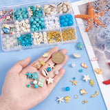 DIY Ocean Jewelry Making Finding Kit, Including Starfish & Turtle Synthetic Turquoise & Acrylic Bead, Natural Shell & Alloy & 304 Stainless Steel Pendant, Iron Jump Ring, Alloy Clasp, Mixed Color, 8mm, Hole: 1mm