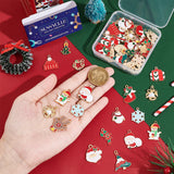 56Pcs 14 Style Christmas Alloy Enamel Pendants, Bell & Wreath & Snowman & Candy Cane & Reindeer, Mixed Color, 18~25.5x14~21.5x1~2mm, Hole: 1.2mm, 4pcs/style