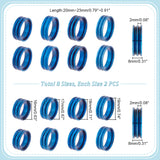 16Pcs 8 Size Titanium Steel Grooved Finger Ring for Men Women, Blue, Inner Diameter: 16~23mm, 2Pc/size