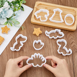 Plastic Mold, Cookie Cutters, Cookies Moulds, DIY Biscuit Baking Tool, Dinosaur/Egg/Paw Print, White, 45~77x43~75x13mm, Inner Diamater: 29~73x36~69mm, 8pcs/set