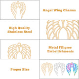 18Pcs 3 Colors 201 Stainless Steel Pendants, Etched Metal Embellishments, Wing, Mixed Color, 40x33x0.3mm, Hole: 3mm, 6pcs/color