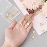 12Pcs Brass Stud Earring Findings, with Vertical Loops, Flat Round, with 40Pcs Plastic Ear Nuts, Real 18K Gold Plated, 11.5x10mm, Hole: 1.2mm, Pin: 0.8mm