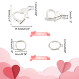 Heart Zinc Alloy Lobster Claw Clasps, with Iron Open Jump Rings, Heart, Platinum & Silver, Clasps: 8x11.5x3mm, Hole: 1.2mm