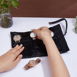 PU Imitation Leather Watch Roll Travel Cases, Multifunctional Storage Organizer, 5 Pockets, with Snap Closure, Black, Folded: 19x9x2.7cm
