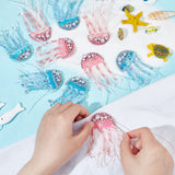 4Pcs 2 Colors Jellyfish Handmade Beaded Appliques, Sequin & Feather & Rhinestone Sew on Patches, Mixed Color, 106~128x42~43x7.5~8mm, 2pcs/color