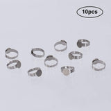 Adjustable 304 Stainless Steel Finger Rings Components, Pad Ring Base Findings, Flat Round, Stainless Steel Color, Tray: 10mm, Size 7, 17mm,  10pcs/box