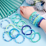 1 Set Handmade Polymer Clay Heishi Surfer Stretch Bracelets Set with CCB Plastic Beaded, Stackable Preppy Bracelets for Women, Green, 1/4 inch(0.6cm), Inner Diameter: 2 inch(5.1cm), 2pcs/style, 12 styles, 24pcs/set