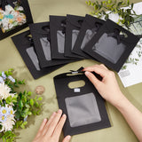 Rectangle Kraft Paper Gift Bags, with Bowknot and Clear Window, Black, 16x6.2x15.5cm