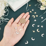 304 Stainless Steel Charms & Pendants, Star/Moon, Golden & Stainless Steel Color, 11.5~16x9.5~11x1mm, Hole: 1.4mm, 80pcs/box
