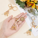 3Pcs 3 Colors Zinc Alloy Rhinestone Keychain, with Light Gold Plated Split Key Rings, Lobster Claw Clasps, Eiffel Tower, Mixed Color, 12.7cm, 1pc/color