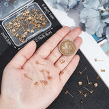 50Pcs 304 Stainless Steel Round Ball Post Stud Earring Findings, with Vertical Loops, 50Pcs Friction Ear Nuts, Real 24K Gold Plated, 15x6mm, Hole: 1.5mm, Pin: 0.8mm