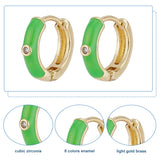 8 Pairs 8 Colors Real 18K Gold Plated Enamel Hoop Earrings with Clear Cubic Zirconia, Light Gold Brass Jewelry for Women, Mixed Color, 12.5x13.5x3mm, Pin: 1mm, 1 Pair/color