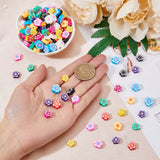 300Pcs 10 Colors Handmade Polymer Clay Beads, Flower, Mixed Color, 7~10x7~11x3~5mm, Hole: 1.6mm, 30pcs/color