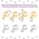 8Pcs 4 Style 304 Stainless Steel Open Cuff Rings Set with Charms, Moon & Star & Flat Round, Golden & Stainless Steel Color, Inner Diameter: 17~18mm, 2Pcs/style