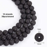 Natural Lava Rock Beads Strands, Round, Black, 10mm, Hole: 1mm, about 38~40pcs/strand, 15~15.5 inch