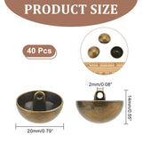 Alloy Shank Buttons, 1-Hole, Dome/Half Round, Antique Bronze, 20x14mm, Hole: 2mm, 40pcs