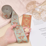 Ethnic style Embroidery Polyester Ribbons, Jacquard Ribbon, Garment Accessories, Single Face Floral Pattern, Orange, 2-3/8 inch(60mm), about 5.47 Yards(5m)/Bundle