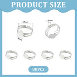 80Pcs 304 Stainless Steel Adjustable Ring Findings, Plain Pad Ring Settings, Flat Round, Stainless Steel Color, Inner Diameter: 17mm