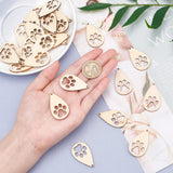 Laser Cut Hollow Cottonwood Pendants, Teardrop with Dog Paw Print, BurlyWood, 40x23x2mm, Hole: 1.8mm