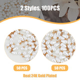 100Pcs 2 Styles Plastic Imitation Pearl Charms, with Brass Finding, Teardrop & Round Charms, Real 24K Gold Plated, 9~13x5.5mm, Hole: 1.5mm, 50pcs/style