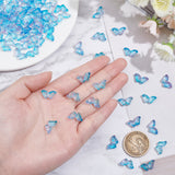 Two Tone Transparent Spray Painted Glass Beads, with Glitter Powder, Butterfly, Dodger Blue, 8x15x4.5mm, Hole: 1mm, 100pcs/box