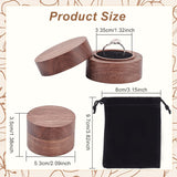 Round Wood Ring Storage Boxes, Flip Cover Case, with Magnetic Clasps, for Wedding, Proposal, Valentine's Day, Black, 5.3x3.5cm