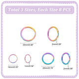 24Pcs 3 Styles 304 Stainless Steel Split Key Rings, Keychain Clasp Findings, Rainbow Color, 14~25x1~2mm, 8pcs/style