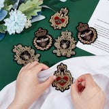 6Pcs 3 Style Bees Pattern Computerized Embroidery Cloth Iron on/Sew on Patches, Beading Crown Appliques with Rhinestone, Gold, 77~85x39~65x3.5~6mm, 2pcs/style