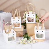 Paper Gift Bags, with Plastic Visible Window and Handles, White, unfold: 20.1x10x10.1cm