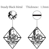 Iron Wall Decorations, with Screws, Rhombus with Lotus, Electrophoresis Black, 29x24cm