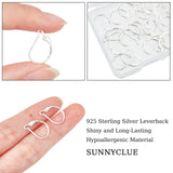 30Pcs Brass Leverback Earring Findings, 925 Sterling Silver Plated, 15.5x10x1.5mm, Pin: 0.7mm
