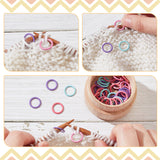 60Pcs Alloy Knitting Stitch Marker Rings, Round Ring, with 1Pc Wooden Stitch Marker Storage Boxes, Mixed Color, 12.5x1.2mm, Inner Diameter: 9.3mm