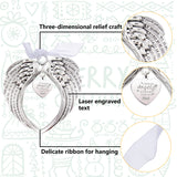 Custom Alloy Big Pendants, Heart with Words and Feather, Platinum, 68x55mm, 2pcs/set