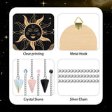 DIY Pendulum Divination Making Kit, Including Cone Mixed Gemstone Dowsing Pendulum, Black Oval Hanging Wooden Crystal Display Shelf, Witch Stuff Home Decorations, Sun Pattern, 240mm