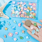 120Pcs 12 Styles Ocean Theme Opaque Resin Cabochons, Starfish & Turtle & Crab, Mixed Shapes, Mixed Color, 10~17x10~16.5x5.5~7mm, 10pcs/style