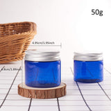 50g Empty PET Plastic Refillable Cream Jar, Portable Cosmetic Containers, with Aluminum Screw Cap, Blue, 4.95x4.8cm, Capacity: 50g