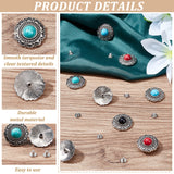 24 Sets 4 Colors Zinc Alloy Buttons, with Synthetic Turquoise and Iron Screws, for Purse, Bags, Leather Crafts Decoration, Flower, Mixed Color, 24~24.5x8.5mm, Hole: 2.5mm, 6 sets/color